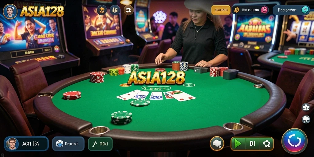 Tampilan gameplay mendebarkan dari ASIA128 dalam suasana Live Casino.