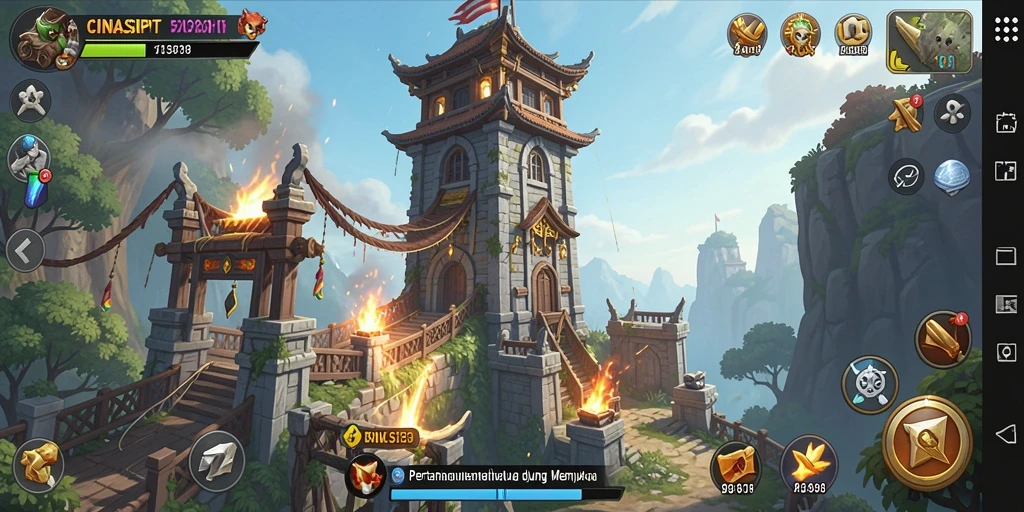 Screenshot utama CINASIPIT menampilkan aksi menara pertahanan yang mendebarkan.