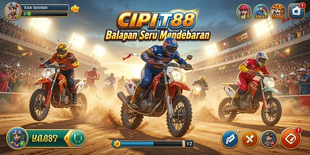 Screenshot gameplay CIPIT88 menunjukkan aksi balapan yang mendebarkan.