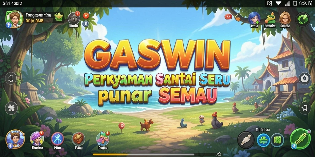 Tampilan gameplay GASWIN yang penuh warna dan menarik.
