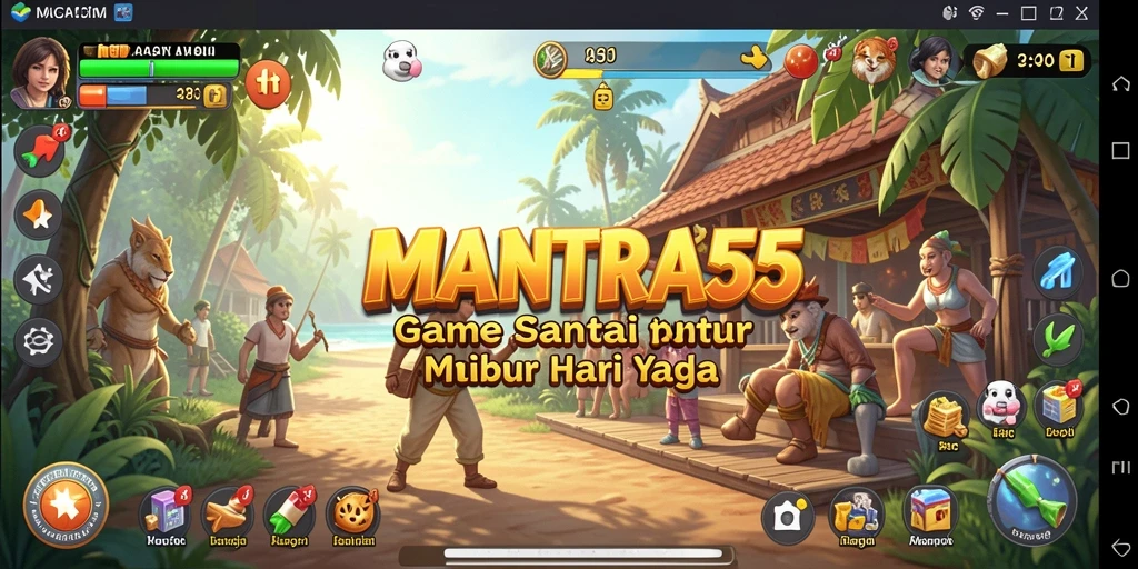 Tampilan gameplay MANTRA55 yang menarik dan penuh warna.