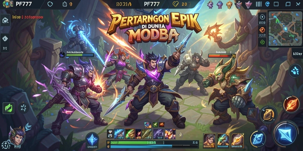 Tampilan gameplay seru dalam pertarungan MOBA.
