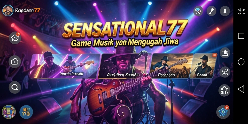 Tampilan gameplay SENSATIONAL77 dengan pilihan lagu yang beragam.