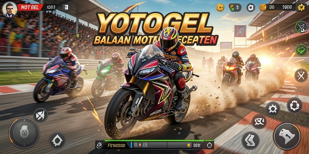 Gameplay YOTOGEL menampilkan balapan motor yang mendebarkan dan penuh aksi.